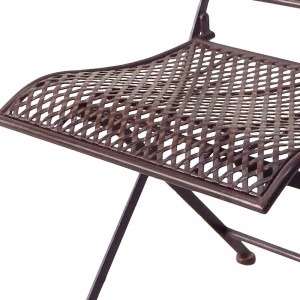 Electric Bass 7-Piece Metal Dining Set Rustic Brown Rectangular Table Fold Chair for Outdoor Courtyard