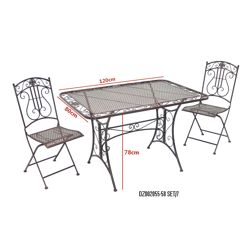 OEM China Outdoor Garden Pots - Electric Bass 7-Piece Metal Dining Set Rustic Brown Rectangular Table Fold Chair for Outdoor Courtyard – DECOR detail pictures