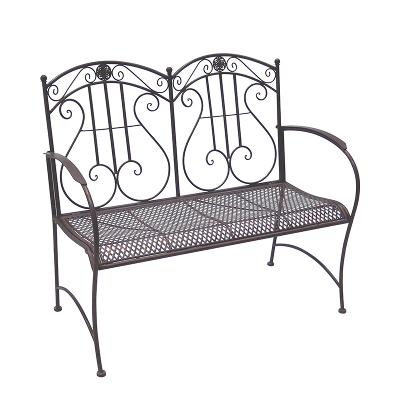 Wholesale Price Outdoor Plant Stand - Electric Bass Metal 2-seat Garden Bench Rustic Brown for Outdoor Garden – DECOR detail pictures