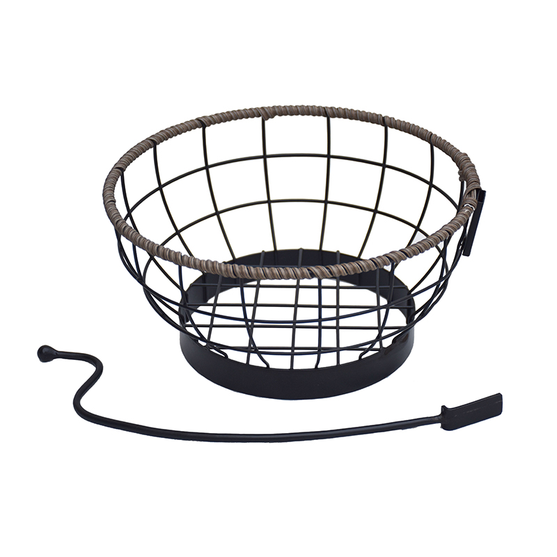 Plant Holder Stand Indoor Round Fruit Basket With Banana Hanger Metal & Wicker Woven for Home Living – DECOR detail pictures