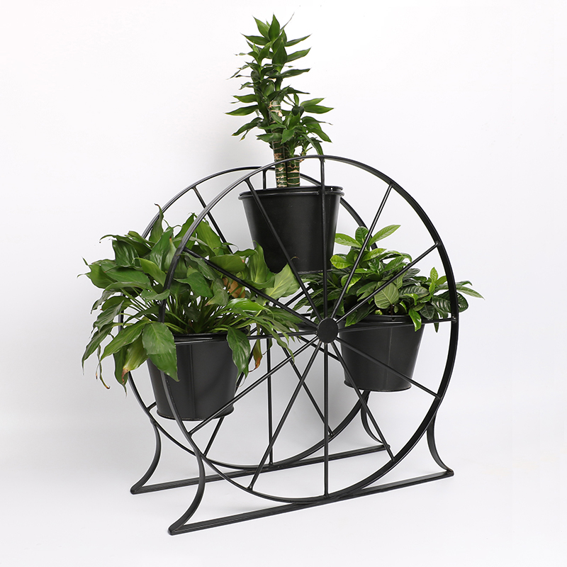 Good Wholesale Vendors Metal Plant Stand Outdoor - Ferris Wheel 3 Pots Metal Plant Stand Flower Pot Holder for Home Garden Patio and Balcony – DECOR detail pictures