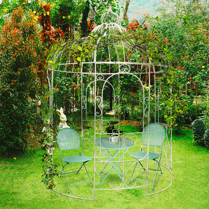 Wholesale Price Outdoor Plant Stand - Rustic Brown Metal Outdoor Gazebo with Crown Top for Outdoor Living or Wedding Decor – DECOR detail pictures