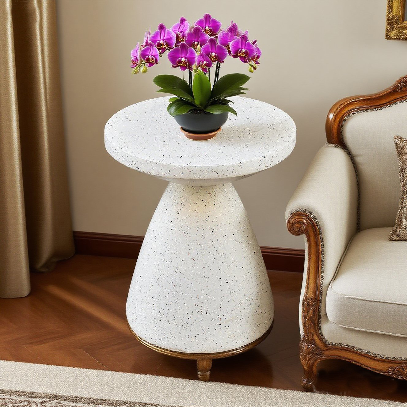 Round-shaped Magnesium Oxide  Small Side Table , No Assembly Needed