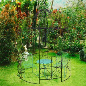 Rustic Brown Metal Outdoor Gazebo with Crown Top for Outdoor Living or Wedding Decor