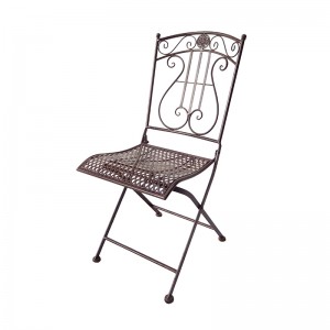 Electric Bass 7-Piece Metal Dining Set Rustic Brown Rectangular Table Fold Chair for Outdoor Courtyard