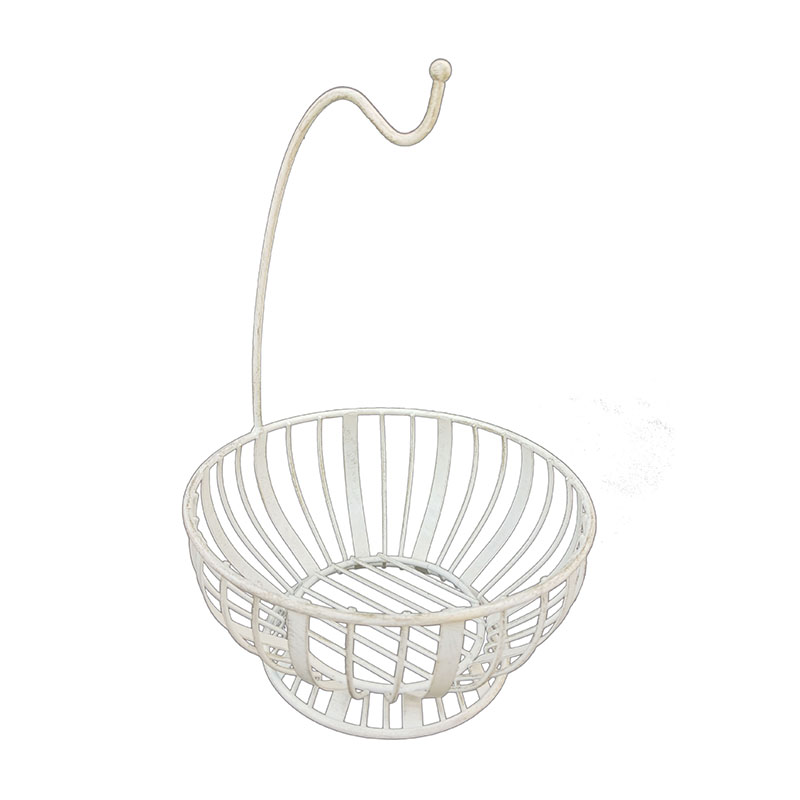Plant Holder Stand Indoor Round Fruit Basket With Banana Hanger Metal & Wicker Woven for Home Living – DECOR detail pictures
