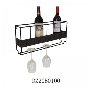 Wall Mounted 6 Wine Rack with 6 Wine Glass Holder Metal & Wicker Woven