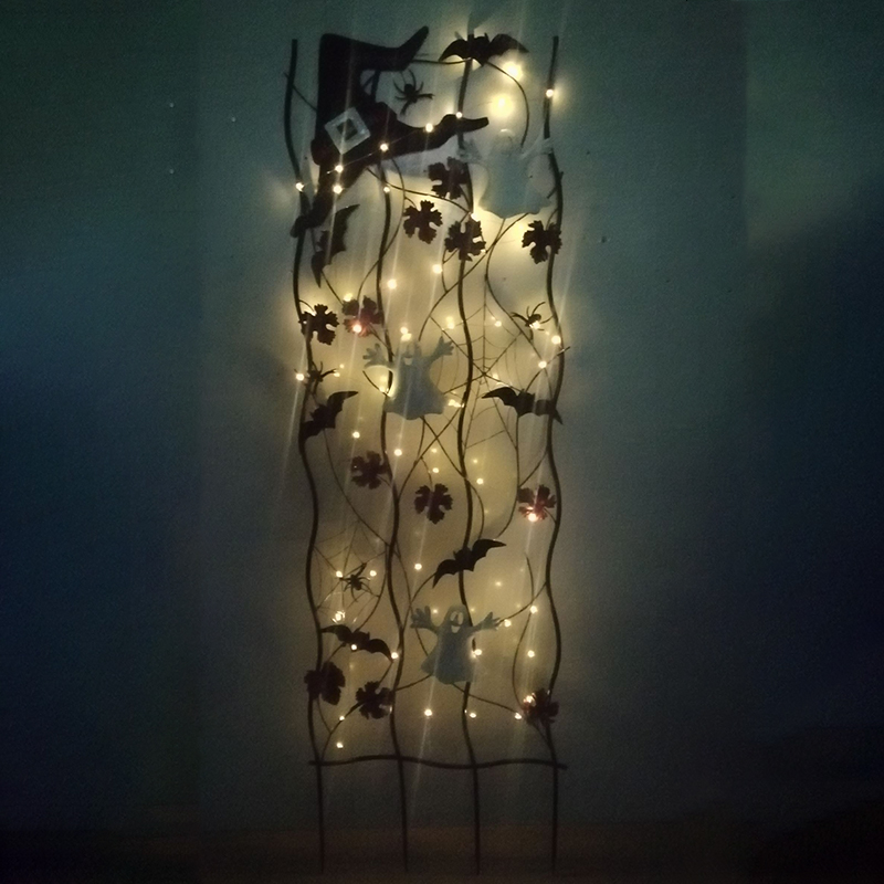 Factory Supply Hanging Plant Stand - Metal Halloween Stake with Witch Hat Ghost Spider Bat Maple Leaf And Lights for Garden Yard or Home Decoration – DECOR