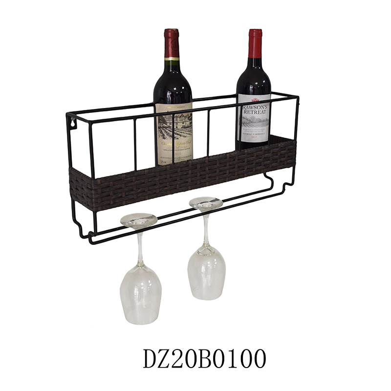 Wall Mounted Plant Holder Indoor Wall Mounted 6 Wine Rack with 6 Wine Glass Holder Metal & Wicker Woven – DECOR