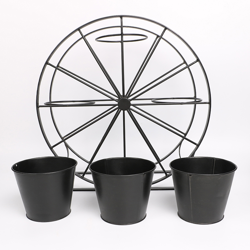 Good Wholesale Vendors Metal Plant Stand Outdoor - Ferris Wheel 3 Pots Metal Plant Stand Flower Pot Holder for Home Garden Patio and Balcony – DECOR detail pictures