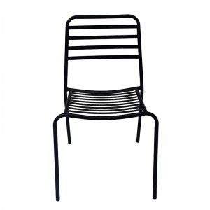 Black Stackable Chair Elegant Metal Patio Chair Outdoor Dining Chair with Iron Slats