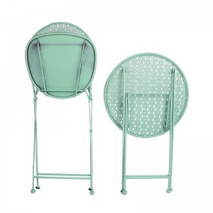 3-Piece Folding Metal Bistro Set with Punched Flower Pattern Outdoor Furniture