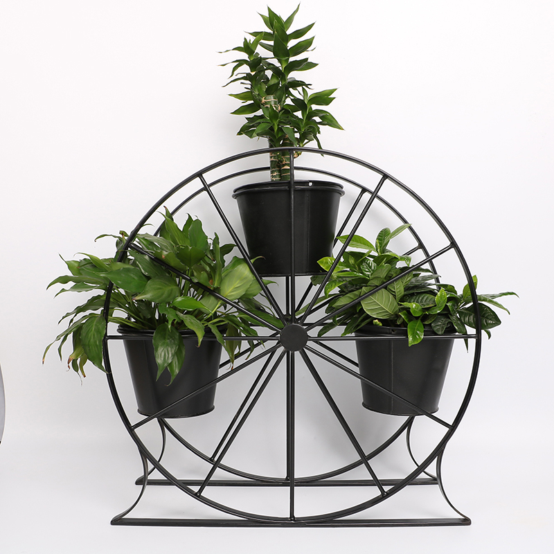 Good Wholesale Vendors Metal Plant Stand Outdoor - Ferris Wheel 3 Pots Metal Plant Stand Flower Pot Holder for Home Garden Patio and Balcony – DECOR detail pictures