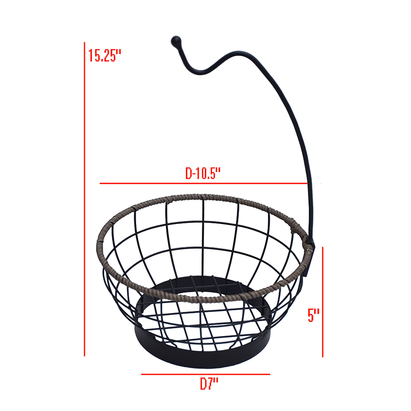 Plant Holder Stand Indoor Round Fruit Basket With Banana Hanger Metal & Wicker Woven for Home Living – DECOR detail pictures