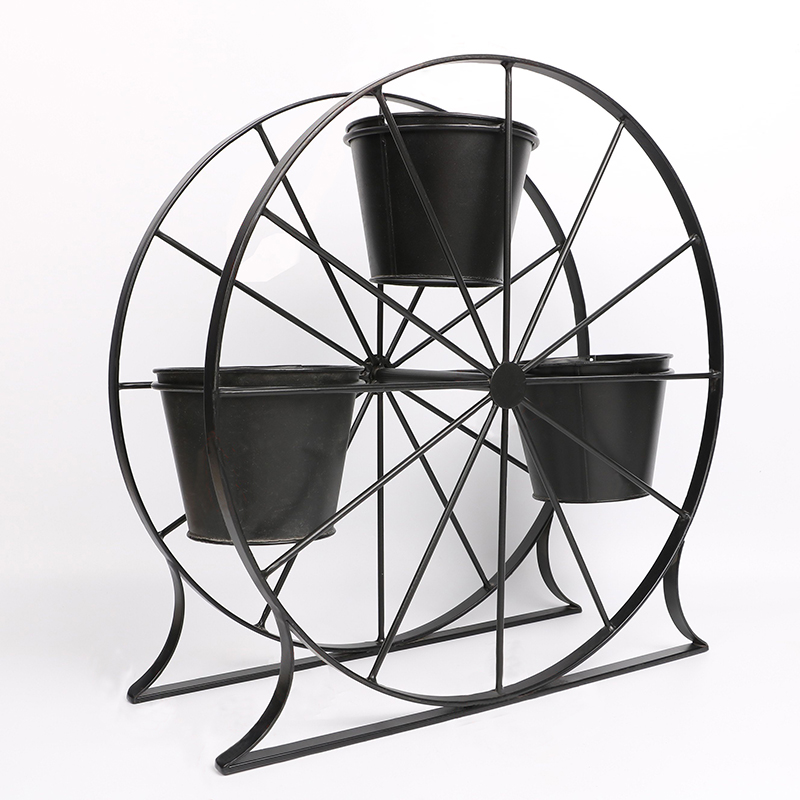 Good Wholesale Vendors Metal Plant Stand Outdoor - Ferris Wheel 3 Pots Metal Plant Stand Flower Pot Holder for Home Garden Patio and Balcony – DECOR detail pictures