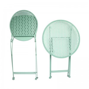 3-Piece Folding Metal Bistro Set with Punched Flower Pattern Outdoor Furniture