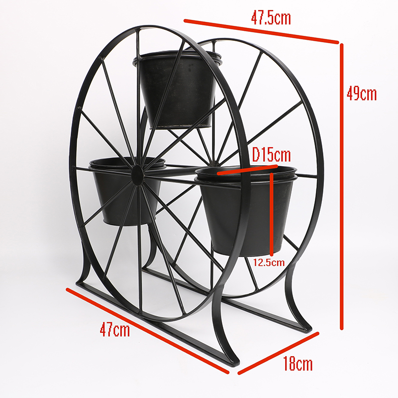 Good Wholesale Vendors Metal Plant Stand Outdoor - Ferris Wheel 3 Pots Metal Plant Stand Flower Pot Holder for Home Garden Patio and Balcony – DECOR detail pictures