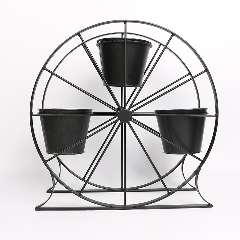 Good Wholesale Vendors Metal Plant Stand Outdoor - Ferris Wheel 3 Pots Metal Plant Stand Flower Pot Holder for Home Garden Patio and Balcony – DECOR detail pictures